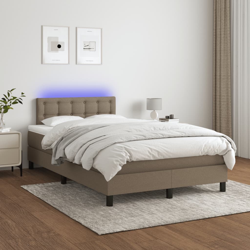 Letto a Molle con Materasso e LED Tortora 120x190 cm in Tessuto | homemem39