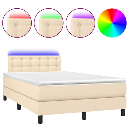 Letto a Molle con Materasso e LED Crema 120x190 cm in Tessuto - homemem39