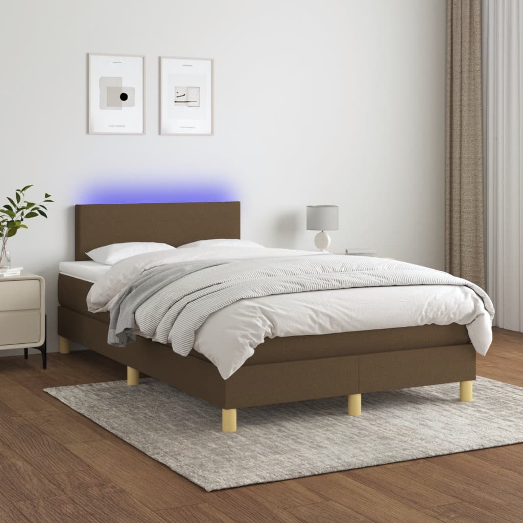 Letto a Molle Materasso e LED MarroneScuro 120x190cm in Tessuto - homemem39
