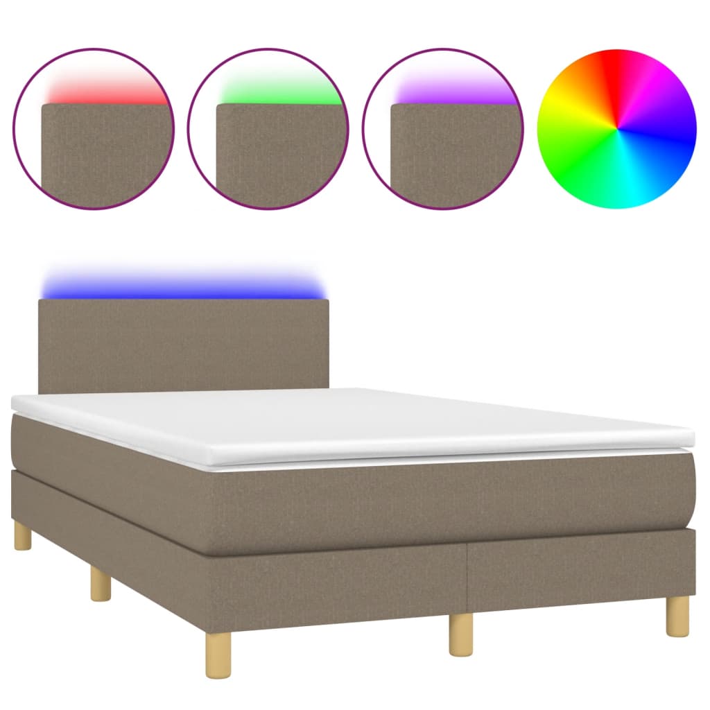 Letto a Molle con Materasso e LED Tortora 120x190 cm in Tessuto | homemem39
