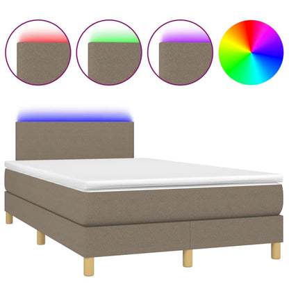 Letto a Molle con Materasso e LED Tortora 120x190 cm in Tessuto | homemem39