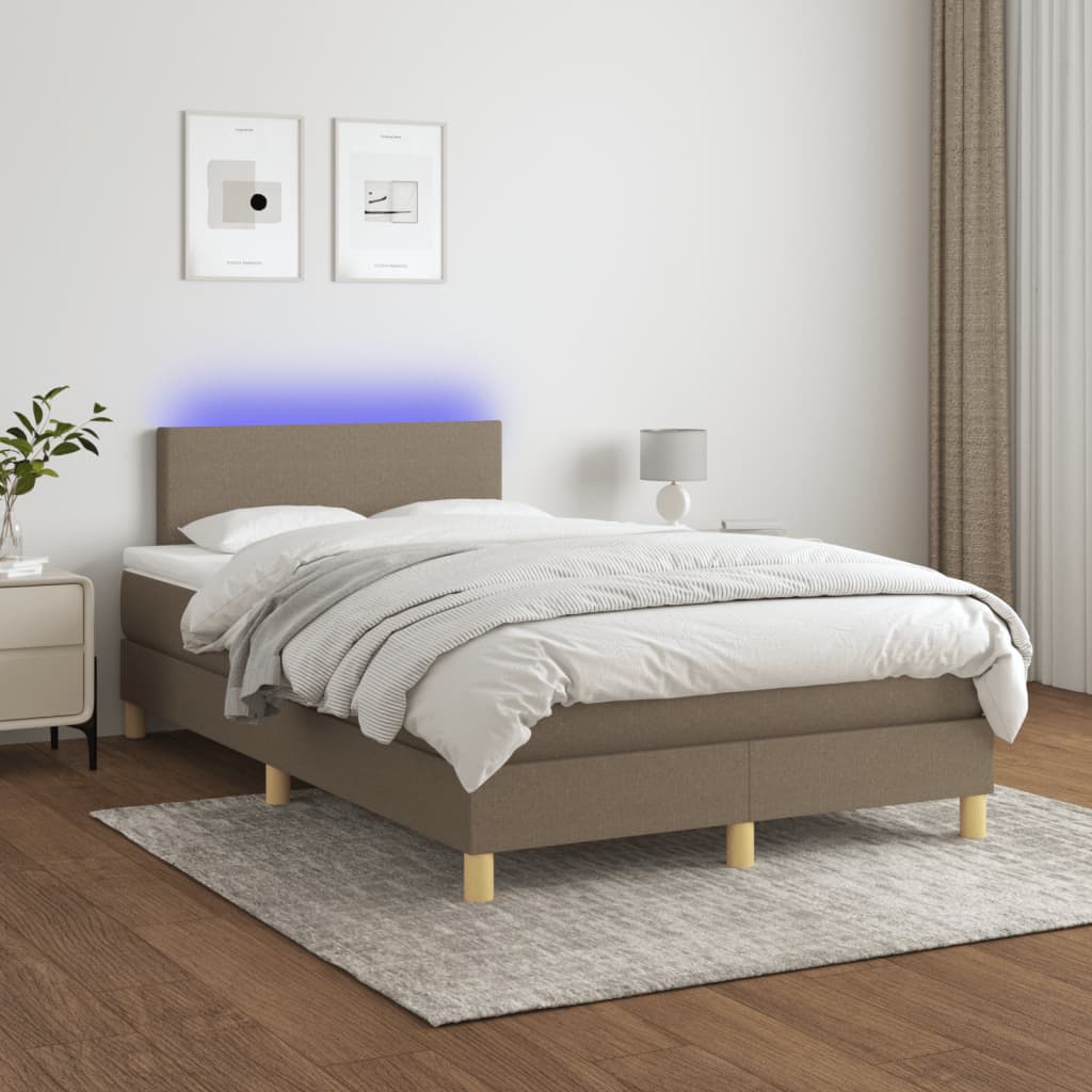 Letto a Molle con Materasso e LED Tortora 120x190 cm in Tessuto | homemem39