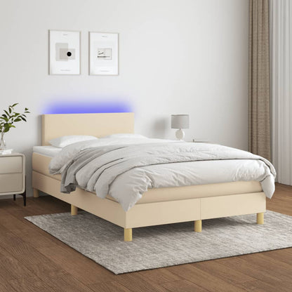 Letto a Molle con Materasso e LED Crema 120x190 cm in Tessuto - homemem39