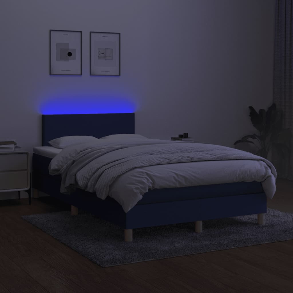 Letto a Molle con Materasso e LED Blu 120x190 cm in Tessuto
