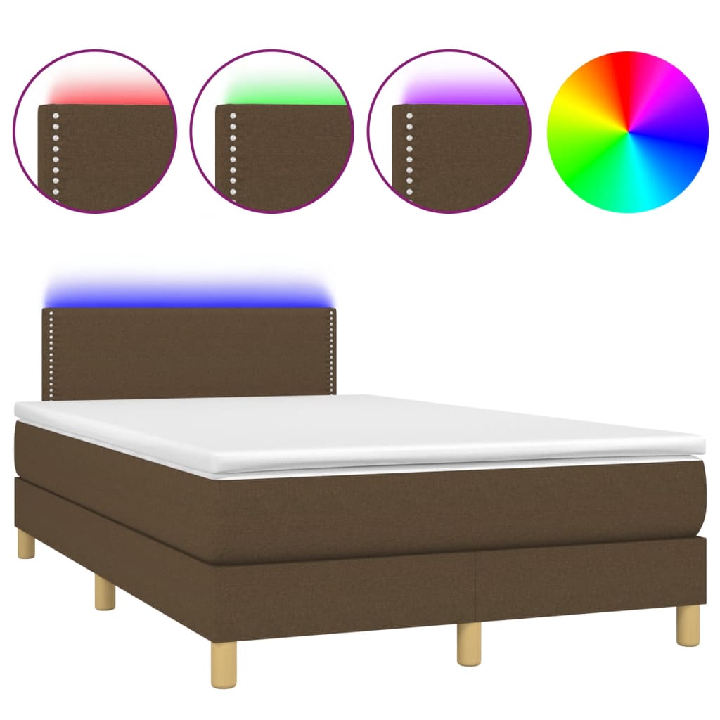 Letto a Molle Materasso e LED MarroneScuro 120x190cm in Tessuto - homemem39