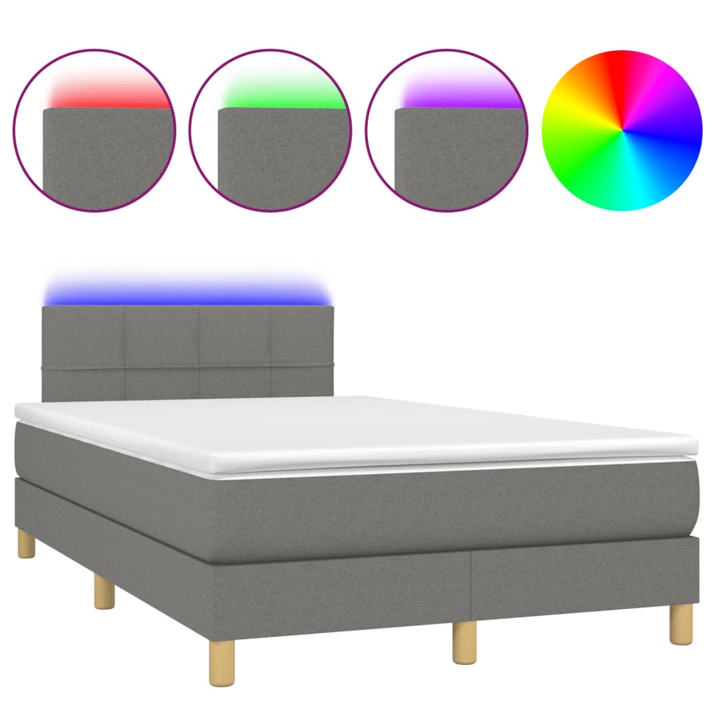 Letto a Molle Materasso e LED Grigio Scuro 120x190cm in Tessuto - homemem39