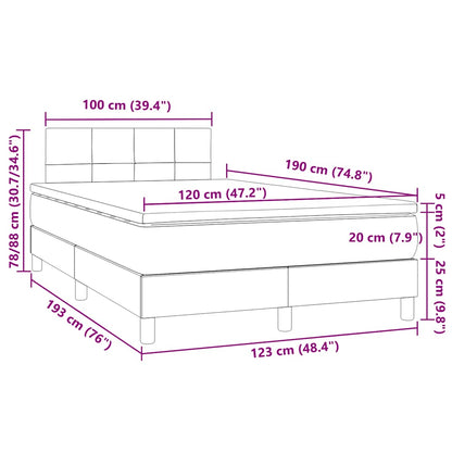 Letto a Molle Materasso e LED MarroneScuro 120x190cm in Tessuto
