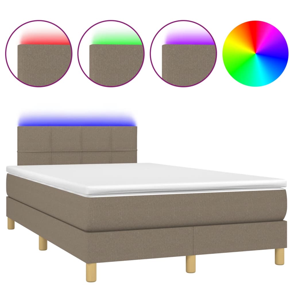 Letto a Molle con Materasso e LED Tortora 120x190 cm in Tessuto | homemem39