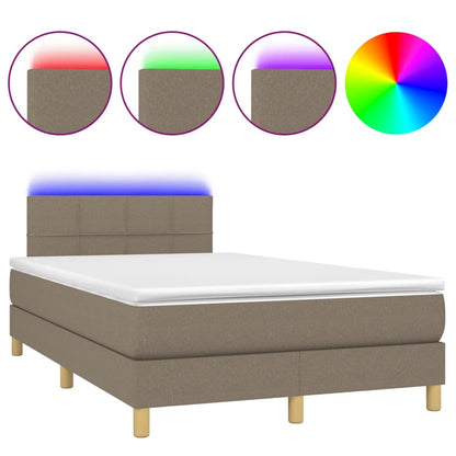 Letto a Molle con Materasso e LED Tortora 120x190 cm in Tessuto | homemem39