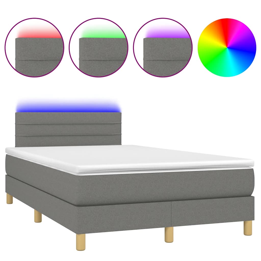 Letto a Molle Materasso e LED Grigio Scuro 120x190cm in Tessuto - homemem39