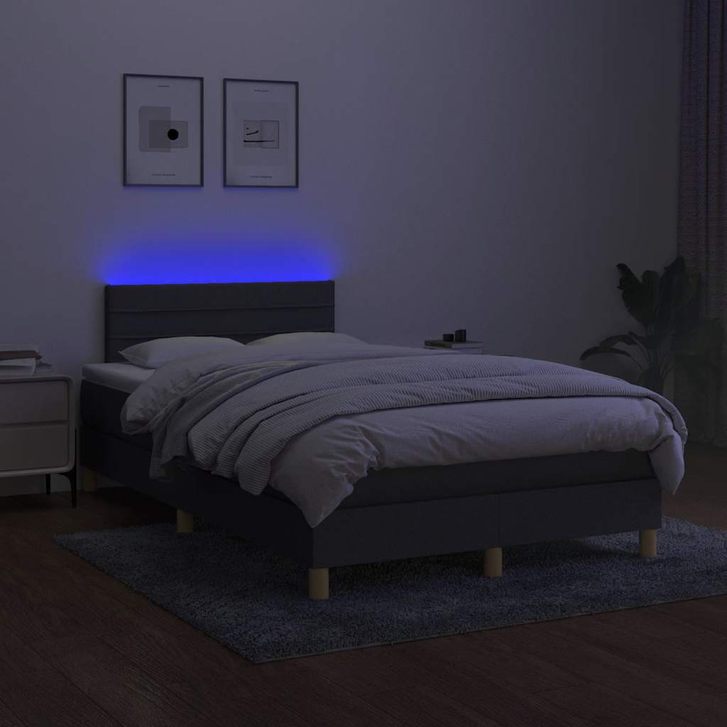 Letto a Molle Materasso e LED Grigio Scuro 120x190cm in Tessuto - homemem39