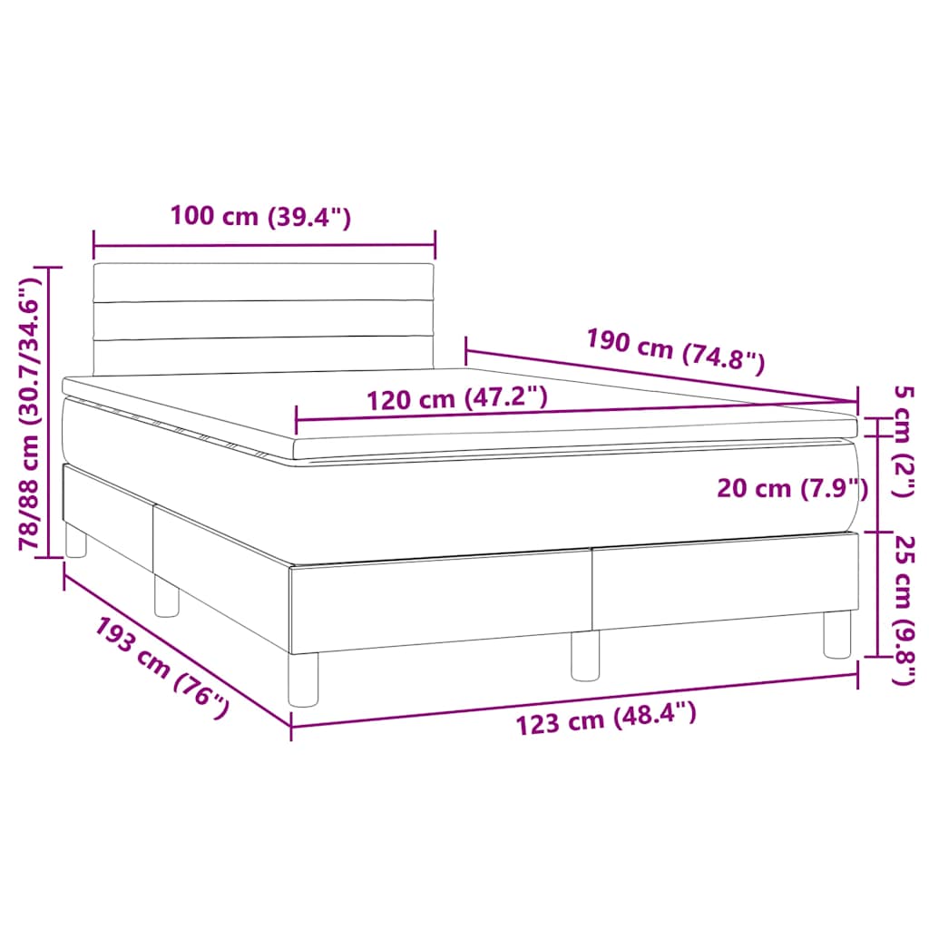 Letto a Molle Materasso e LED MarroneScuro 120x190cm in Tessuto | homemem39