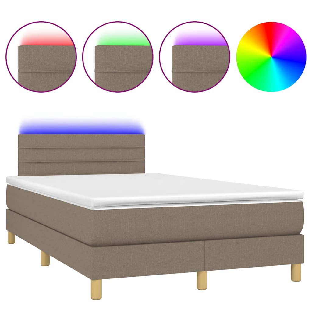 Letto a Molle con Materasso e LED Tortora 120x190 cm in Tessuto | homemem39