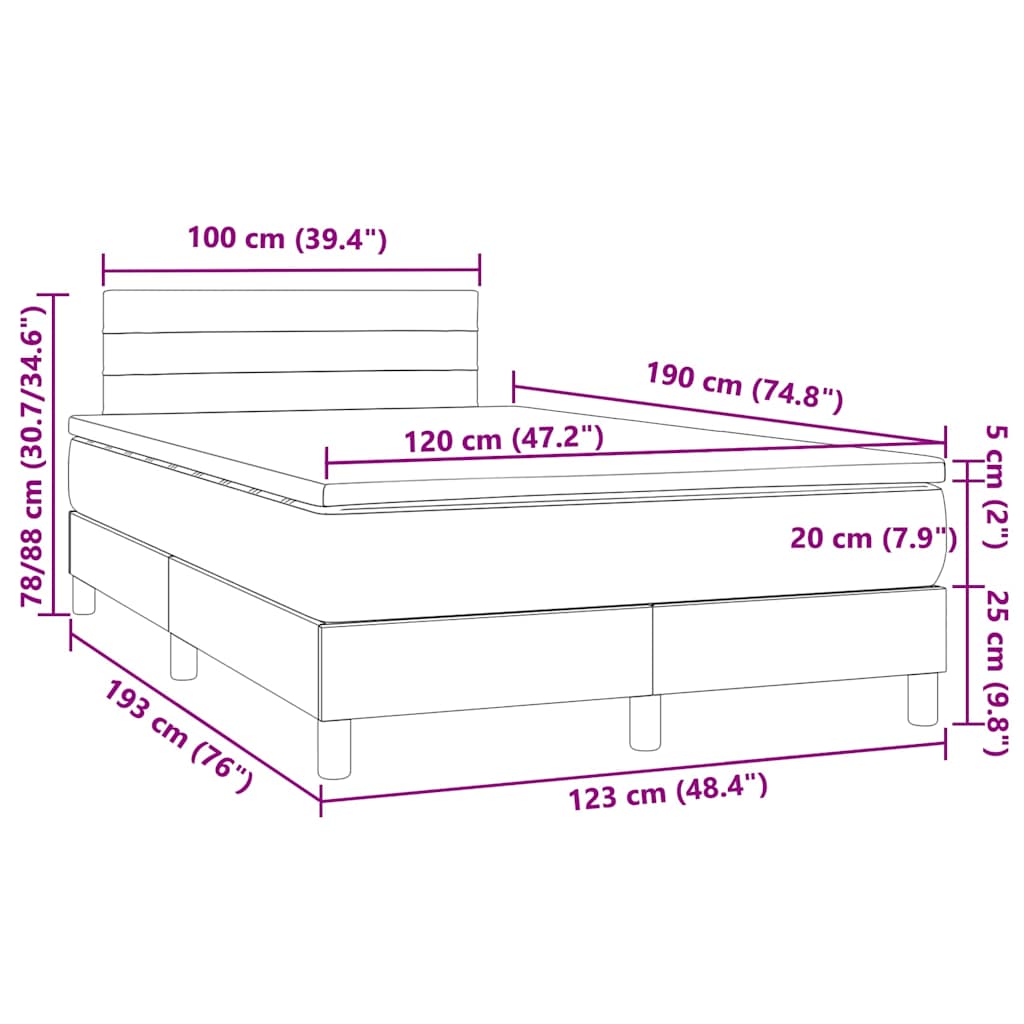 Letto a Molle con Materasso e LED Tortora 120x190 cm in Tessuto | homemem39