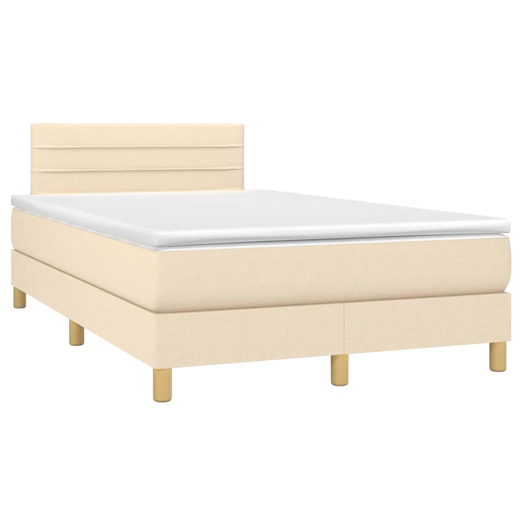 Letto a Molle con Materasso e LED Crema 120x190 cm in Tessuto - homemem39