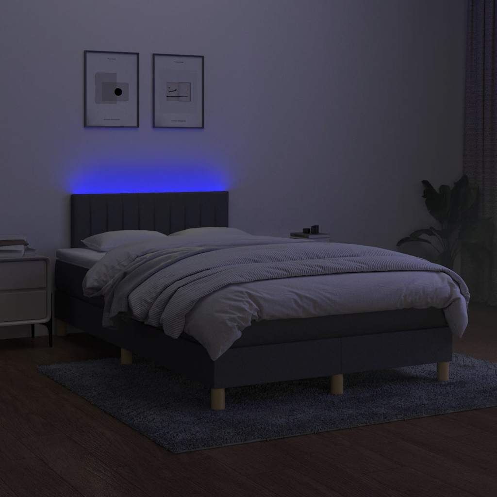 Letto a Molle Materasso e LED Grigio Scuro 120x190cm in Tessuto - homemem39