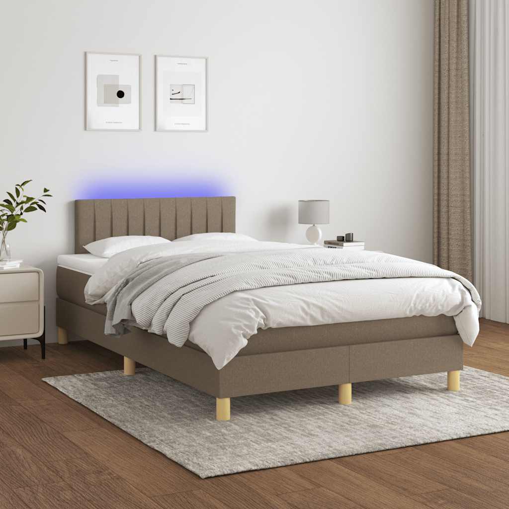 Letto a Molle con Materasso e LED Tortora 120x190 cm in Tessuto