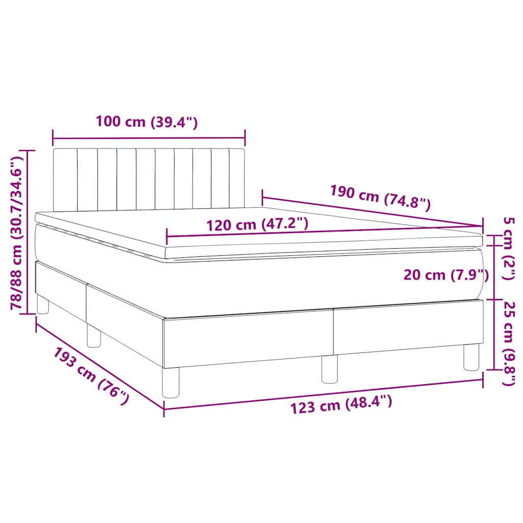 Letto a Molle con Materasso e LED Tortora 120x190 cm in Tessuto