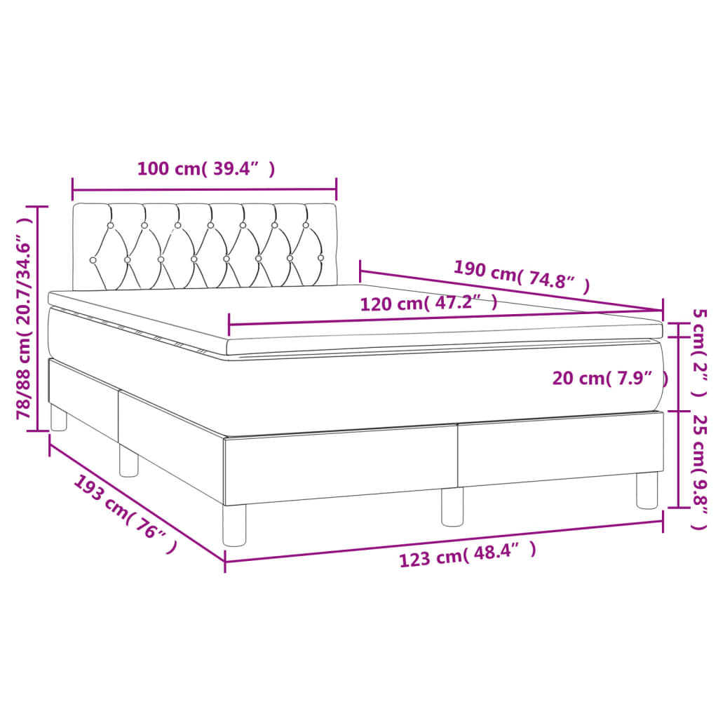 Letto a Molle Materasso e LED Grigio Chiaro 120x190 cm Tessuto | homemem39