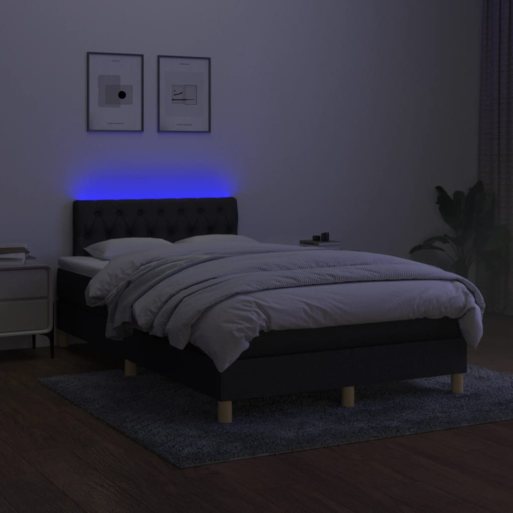 Letto a Molle con Materasso e LED Nero 120x190 cm in Tessuto - homemem39