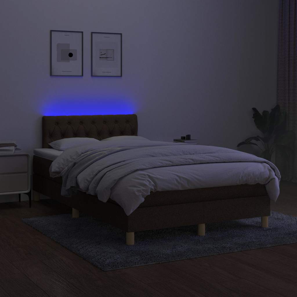 Letto a Molle Materasso e LED MarroneScuro 120x190cm in Tessuto | homemem39