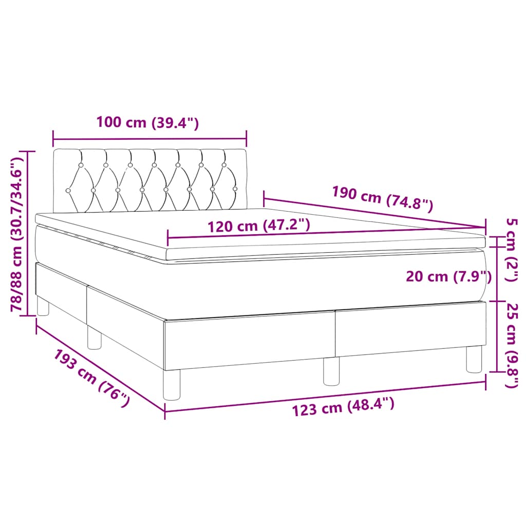 Letto a Molle Materasso e LED MarroneScuro 120x190cm in Tessuto