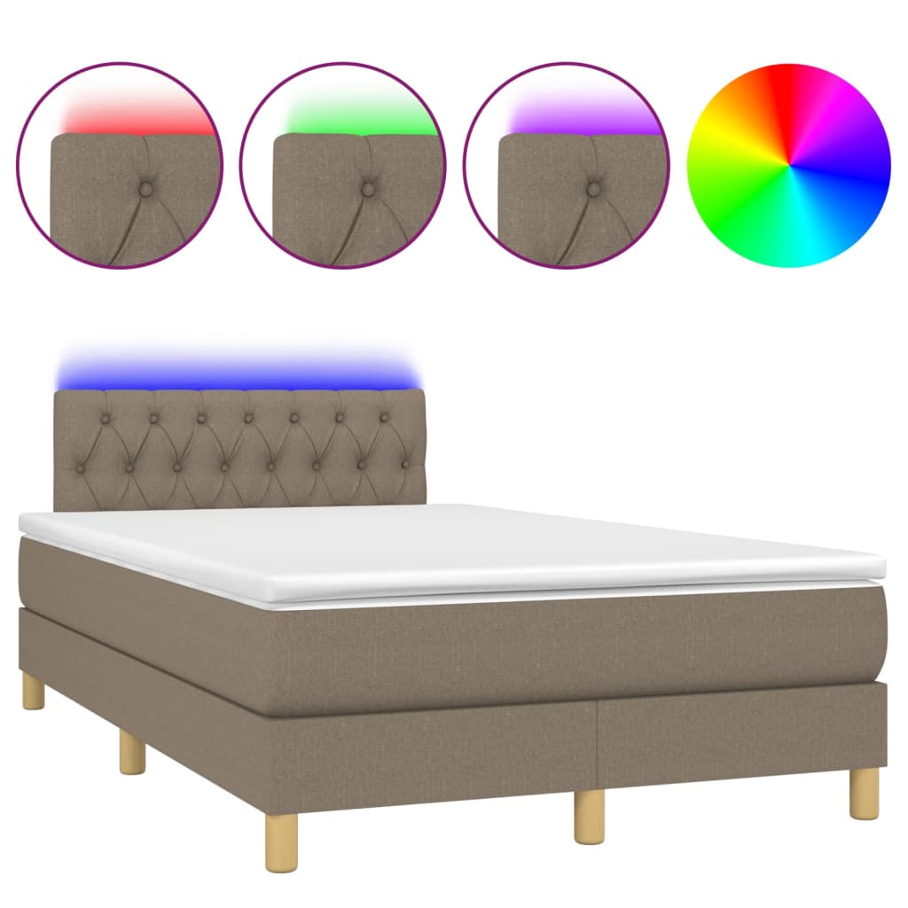 Letto a Molle con Materasso e LED Tortora 120x190 cm in Tessuto | homemem39