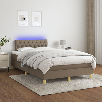Letto a Molle con Materasso e LED Tortora 120x190 cm in Tessuto