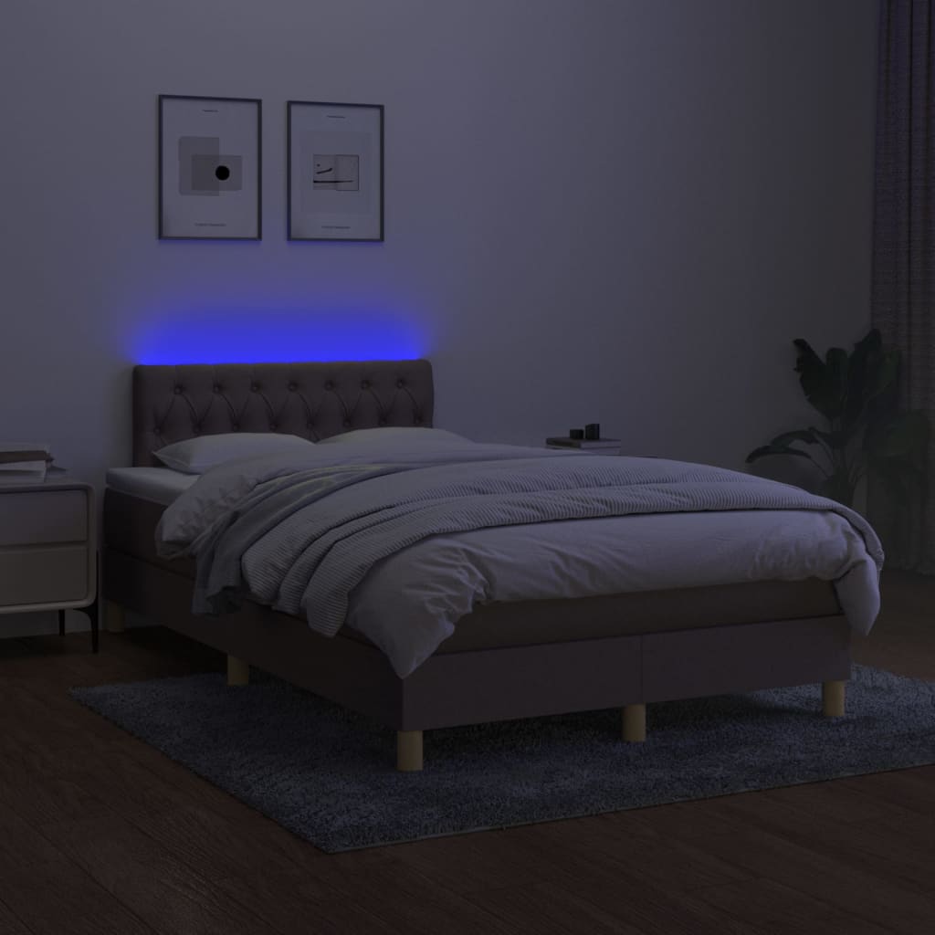 Letto a Molle con Materasso e LED Tortora 120x190 cm in Tessuto | homemem39