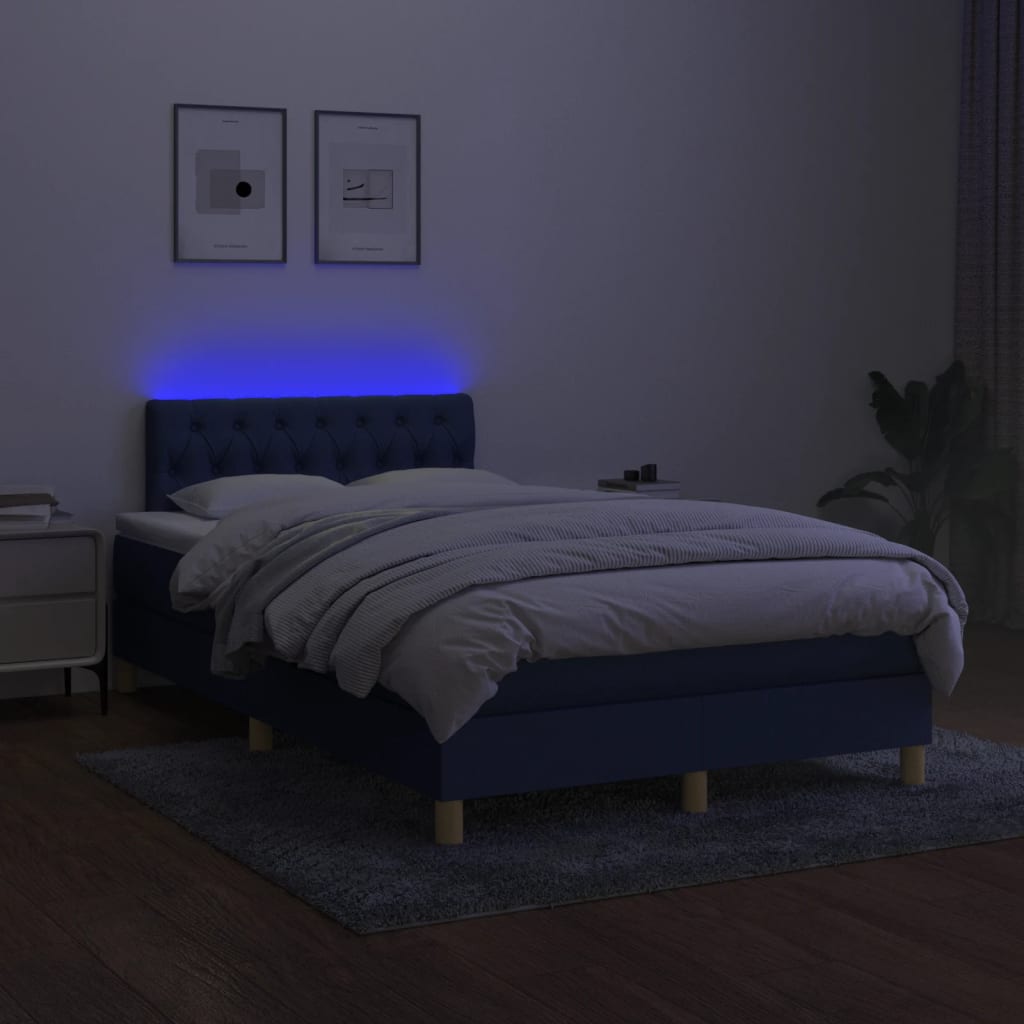 Letto a Molle con Materasso e LED Blu 120x190 cm in Tessuto | homemem39