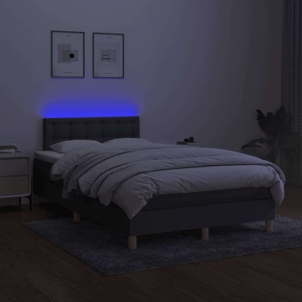 Letto a Molle Materasso e LED Grigio Scuro 120x190cm in Tessuto - homemem39