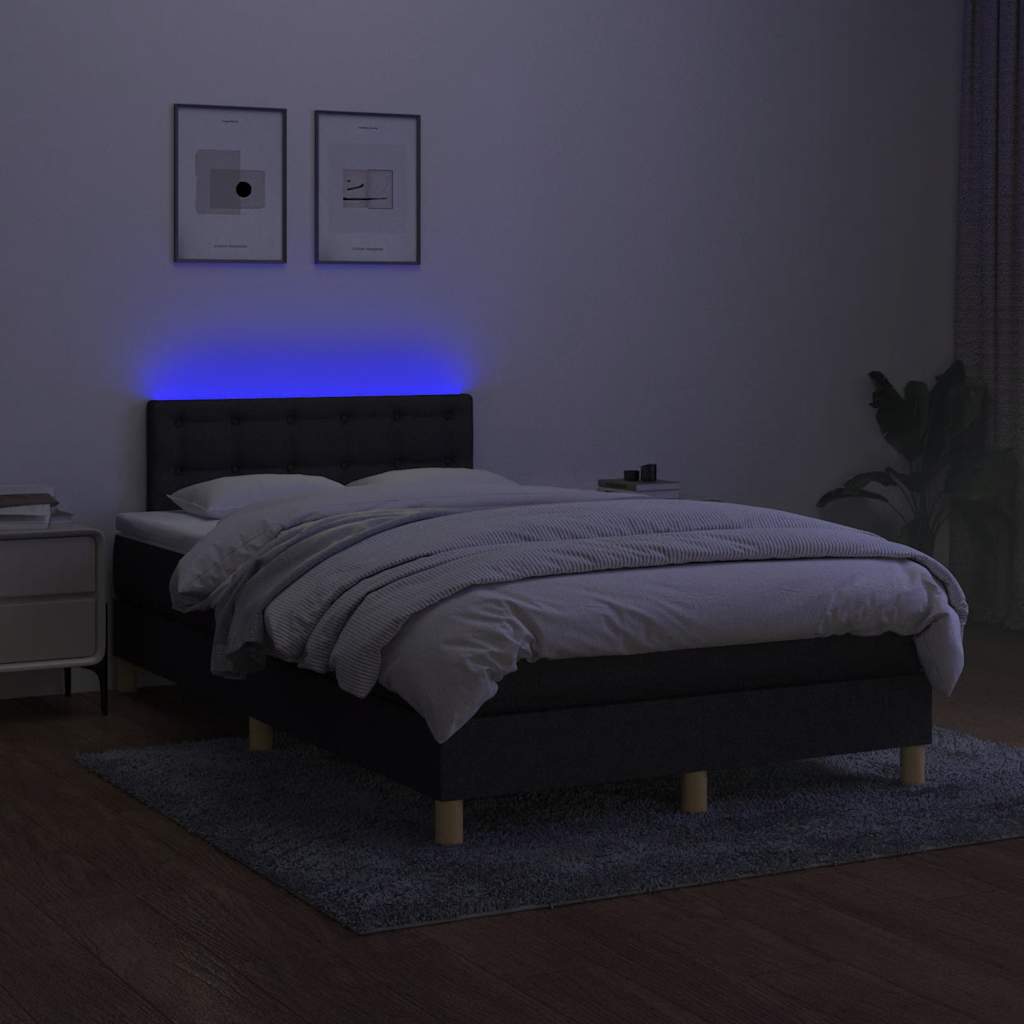 Letto a Molle con Materasso e LED Nero 120x190 cm in Tessuto - homemem39