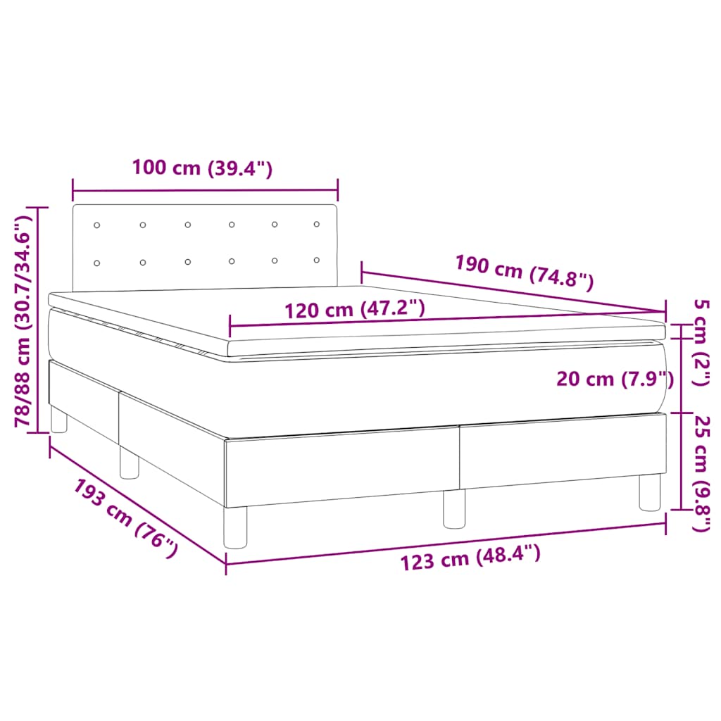 Letto a Molle Materasso e LED MarroneScuro 120x190cm in Tessuto | homemem39