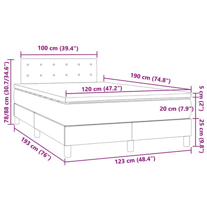 Letto a Molle Materasso e LED MarroneScuro 120x190cm in Tessuto