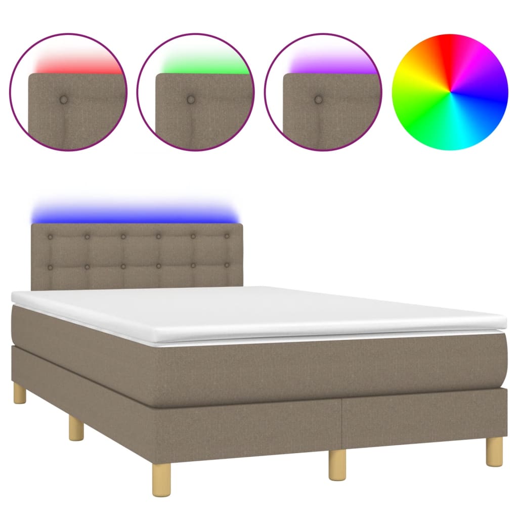 Letto a Molle con Materasso e LED Tortora 120x190 cm in Tessuto | homemem39