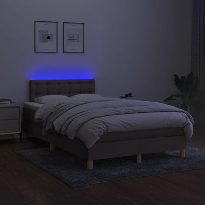 Letto a Molle con Materasso e LED Tortora 120x190 cm in Tessuto | homemem39
