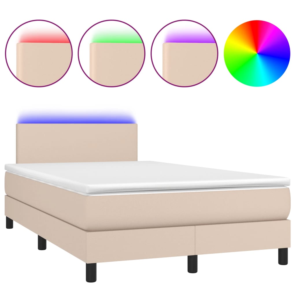 Giroletto Molle Materasso e LED Cappuccino 120x190cm Similpelle | homemem39