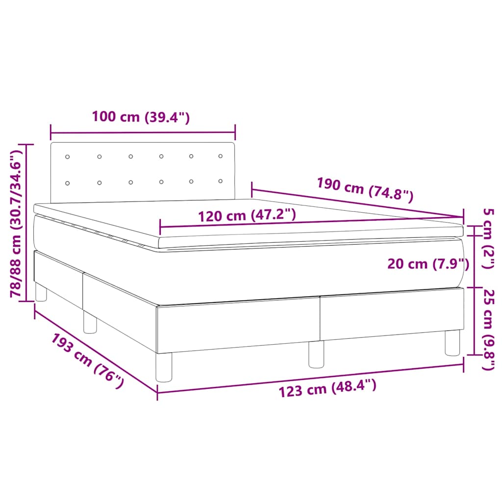 Giroletto Molle con Materasso e LED Bianco 120x190cm Similpelle