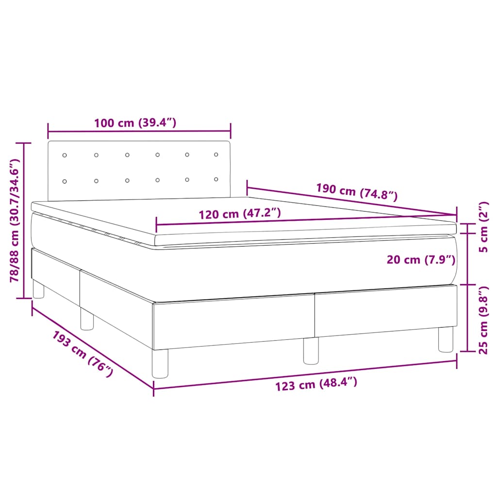 Giroletto Molle con Materasso e LED Grigio 120x190cm Similpelle | homemem39