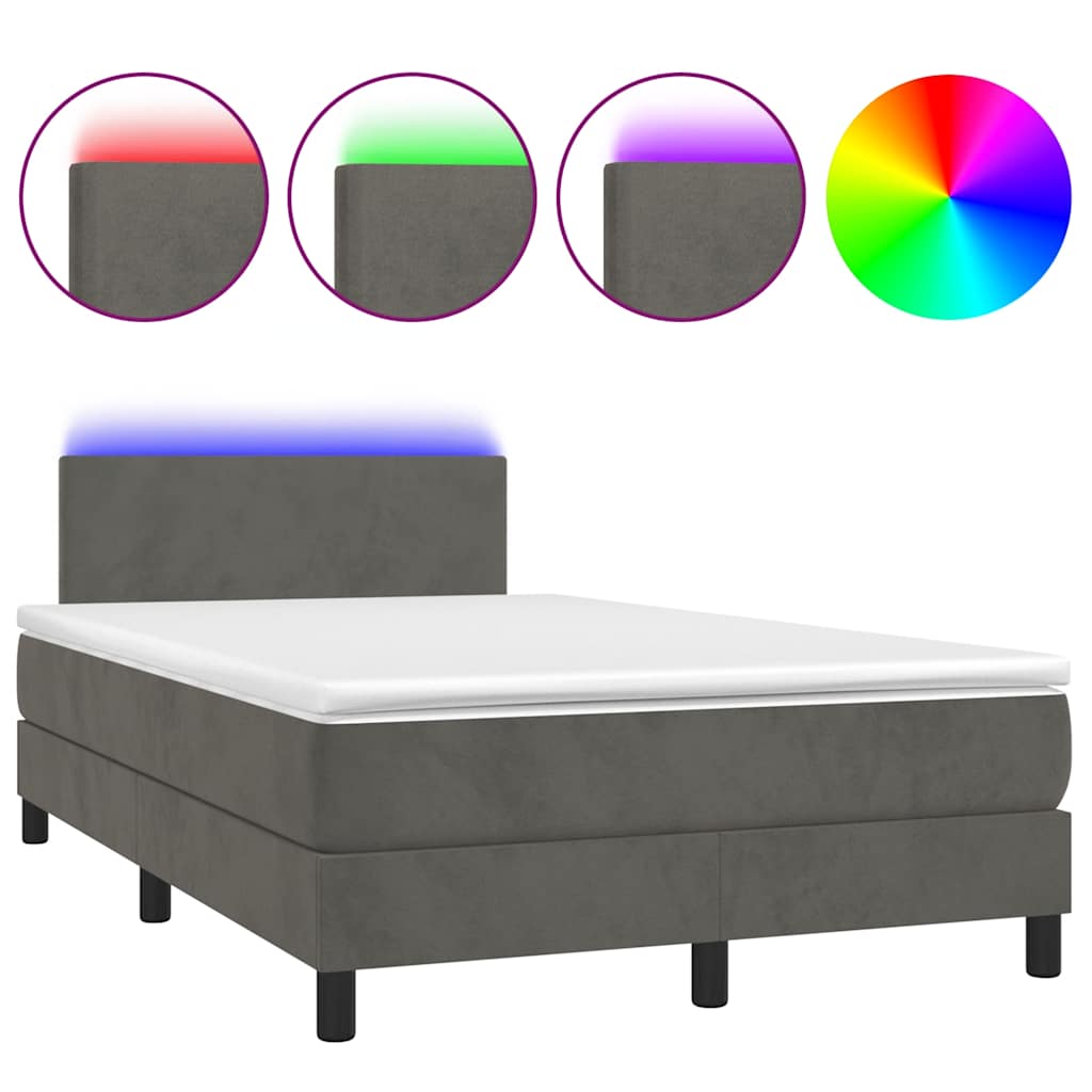 Letto a Molle con Materasso e LED Grigio Scuro 120x190cm
