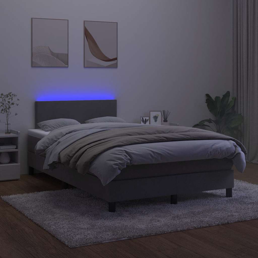 Letto a Molle con Materasso e LED Grigio Scuro 120x190cm