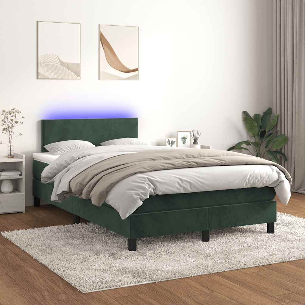 Letto a Molle con Materasso e LED Verde Scuro 120x190cm Velluto - homemem39