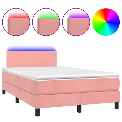 Letto a Molle con Materasso e LED Rosa 120x190 cm in Velluto | homemem39