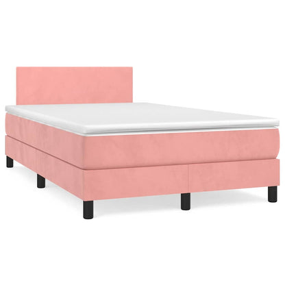 Letto a Molle con Materasso e LED Rosa 120x190 cm in Velluto | homemem39