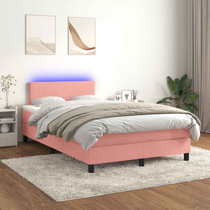 Letto a Molle con Materasso e LED Rosa 120x190 cm in Velluto | homemem39