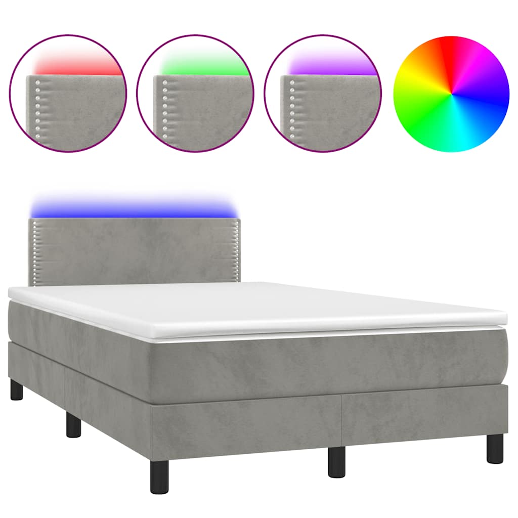 Letto a Molle con Materasso e LED Grigio Chiaro 120x190 cm Velluto - homemem39