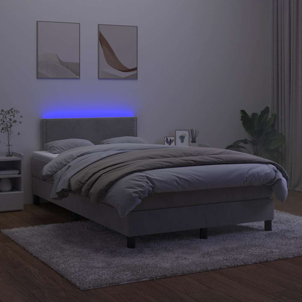 Letto a Molle con Materasso e LED Grigio Chiaro 120x190 cm Velluto
