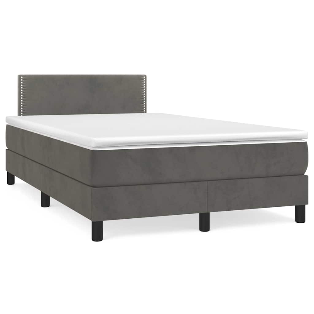 Letto a Molle con Materasso e LED Grigio Scuro 120x190cm in Velluto