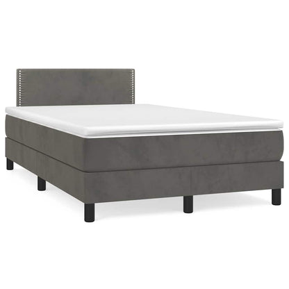 Letto a Molle con Materasso e LED Grigio Scuro 120x190cm in Velluto