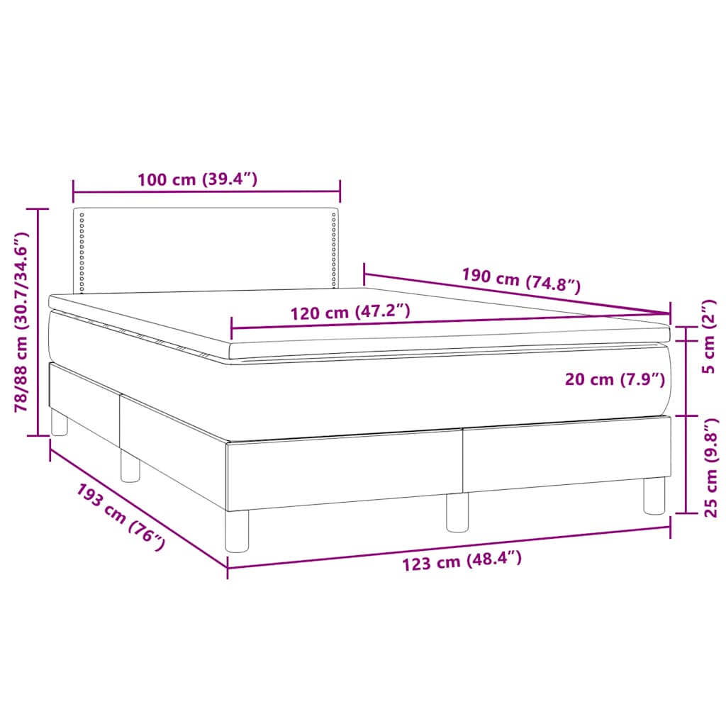 Letto a Molle con Materasso e LED Grigio Scuro 120x190cm in Velluto